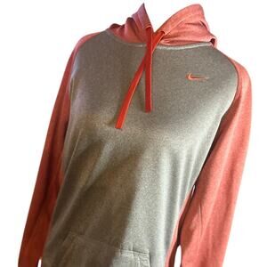 Nike Therma-Fit‎ Hoodie Small Red Gray Tech Fleece Pullover Cinch Waist